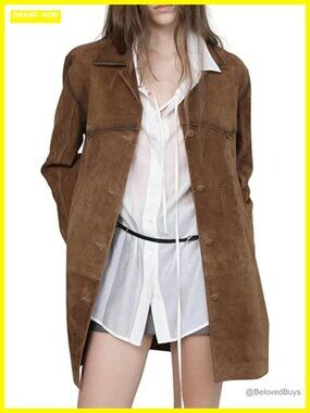 Faux Suede Leather Shacket Jacket Lapel Collar Mid Long Coat